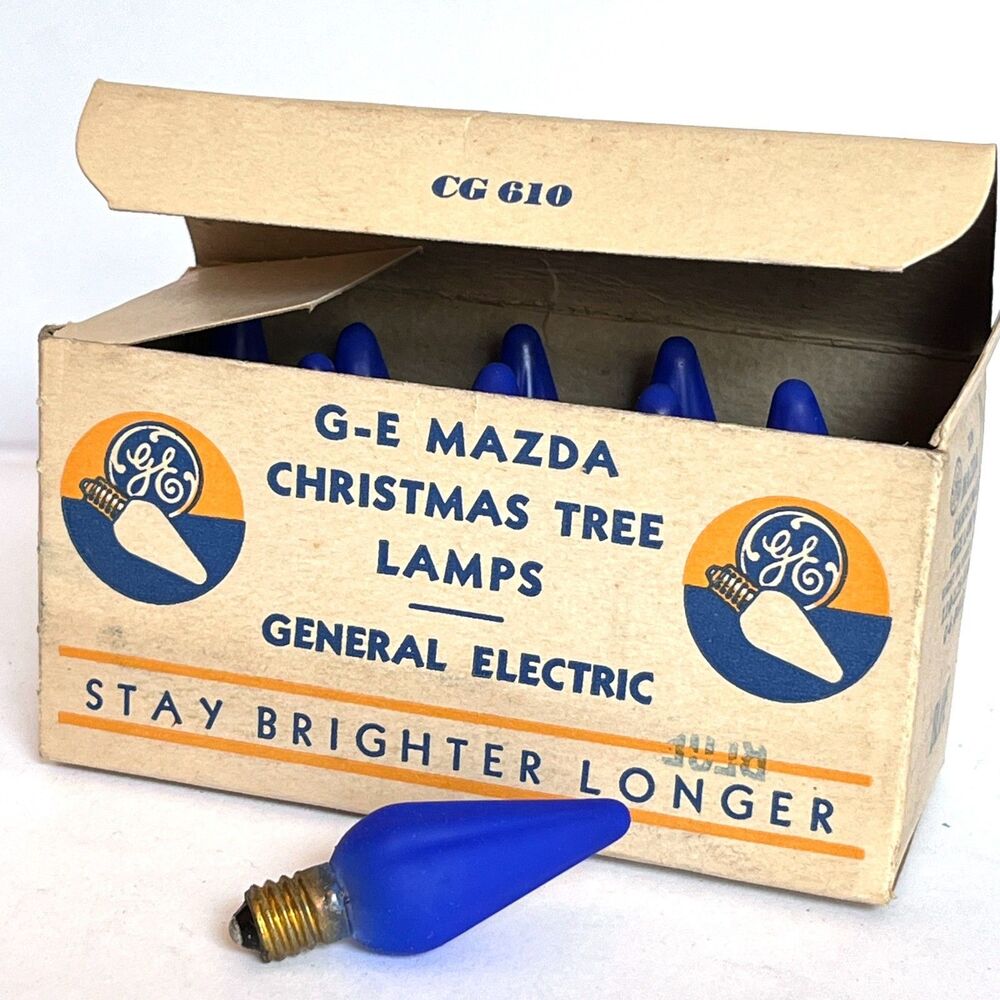G-E Mazda Christmas Tree Lamp bulbs Vintage CG 610 BLUE in Original Box